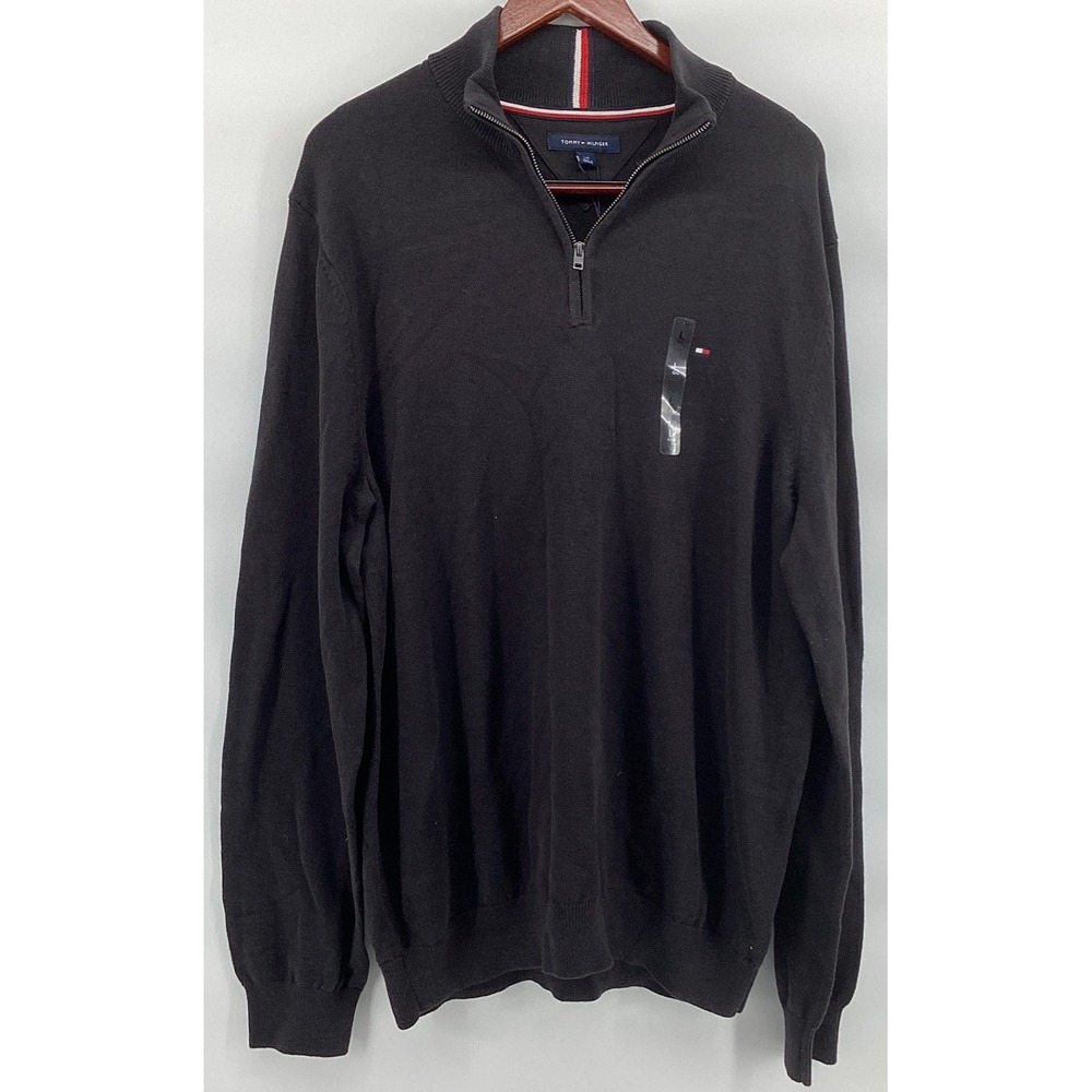 Tommy Hilfiger Men's Black Half/Quarter Zip Long Sleeve Sweatshirt NWT Large